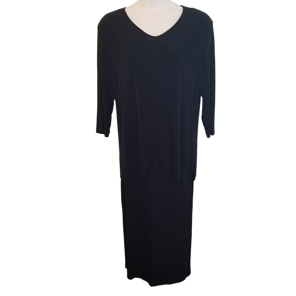 Chicos Travelers 3 Black Liquid Knit Slinky Skirt Tunic Top Stretch 2 pc XL 16 1